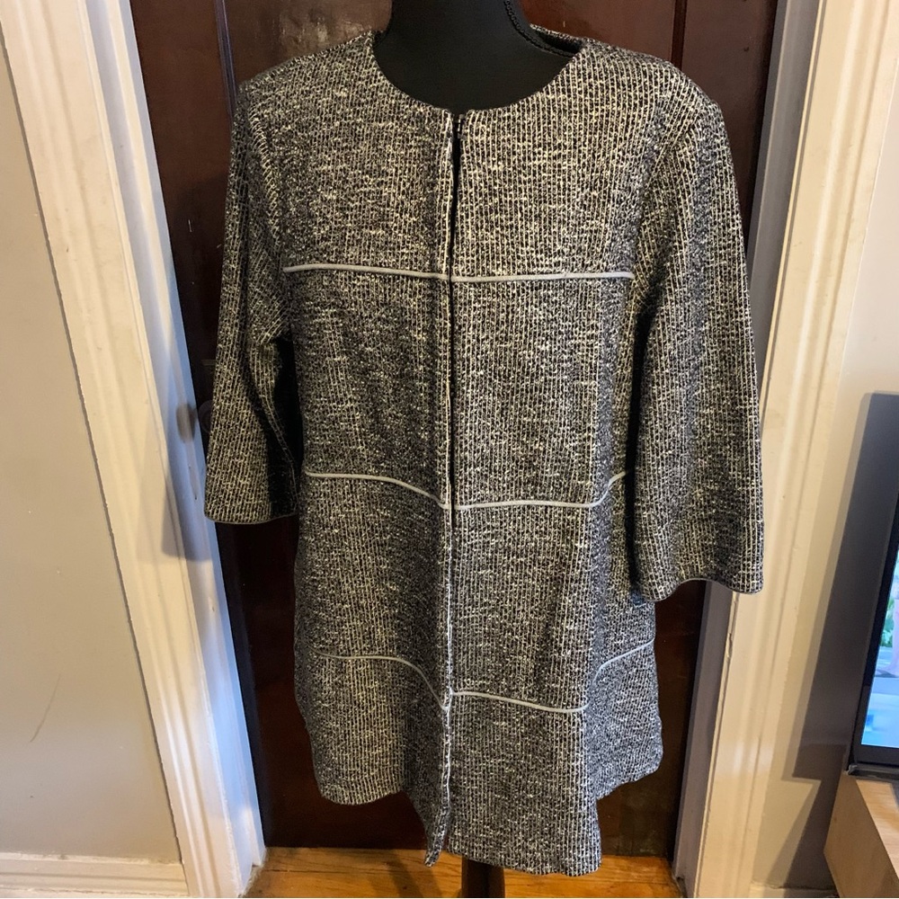 Cabi Black and White Textured Oversized Shacket Womens LARGE